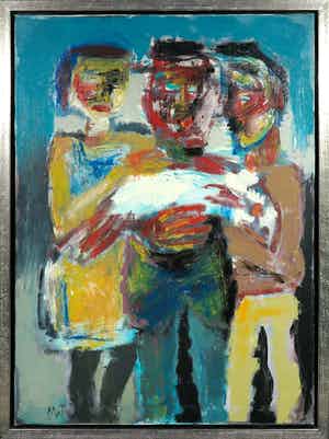 Martin van Wordragen - Olieverf op doek, Vissers met karper - Ingelijst (Groot) verkocht voor € 1!