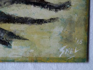 Piet Snel - Acrylverf en pastel , Surrealistisch landschap - 1965 kopen? Bied vanaf 40!