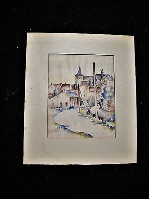 Buy Jan Homan - omstreeks 1950 geschilderd Aquarel - Dorpsgezicht Staphorst(?) - gesigneerd? Bid from 12!