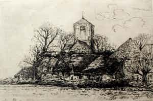 Herman Heuff - Ets: Kerkje te Spaarnwoude verkocht voor € 45!