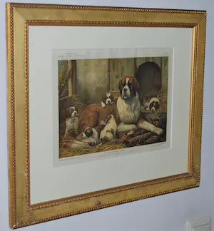 Otto Eerelman - St Bernard met jongen - kleurenlitho 1916 - fraai ingelijst kopen? Bied vanaf 45!