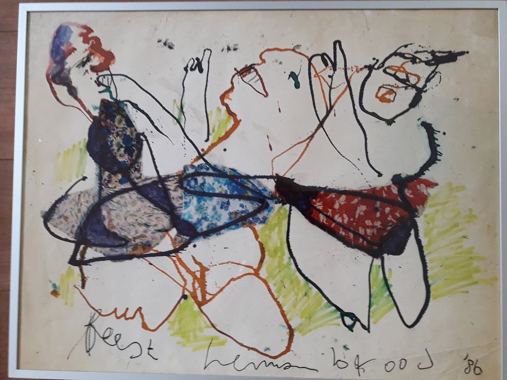 Herman Brood - Herman Brood: Zeer fraai origineel schilderij, 1986, FEEST kopen? Bied vanaf 895!