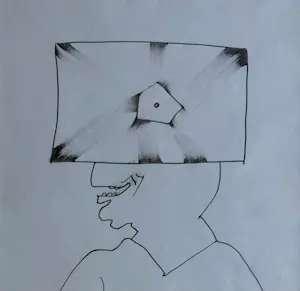 Lucebert - Oost-Indische inkt op papier | 'Tête Rectangulaire' | 1981 (INGELIJST) kopen? Bied vanaf 850!