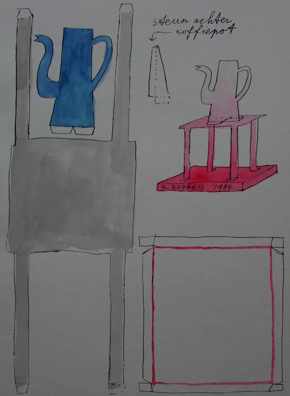 Buy Klaas Gubbels - litho met aquarel: "bouwplaat" - 1984? Bid from 295!