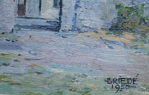 Johan Briede - olieverf op board - gezicht op Zweeds dorpje kopen? Bied vanaf 375!