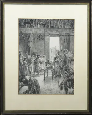 Huib Luns - Potloodtekening, Z.T. Voorstelling Klassieke Oudheid - Ingelijst kopen? Bied vanaf 1!