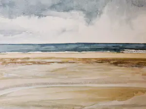 Margriet Wehrmeijer - Grote gouache op karton "Kustgezicht" gesigneerd - in passe partout kopen? Bied vanaf 40!