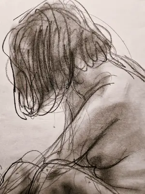 Otto Dicke - Fraaie & grote in 1977 gemaakte houtskooltekening "lezend Naakt op het strand" kopen? Bied vanaf 70!