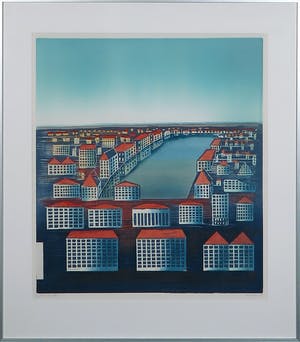 Willem de Vries - Houtsnede, Lost City VI- Ingelijst kopen? Bied vanaf 30!