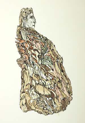 Henri Plaat - Ingekleurde inkttekening, Zittende gestalte verkocht voor € 70!