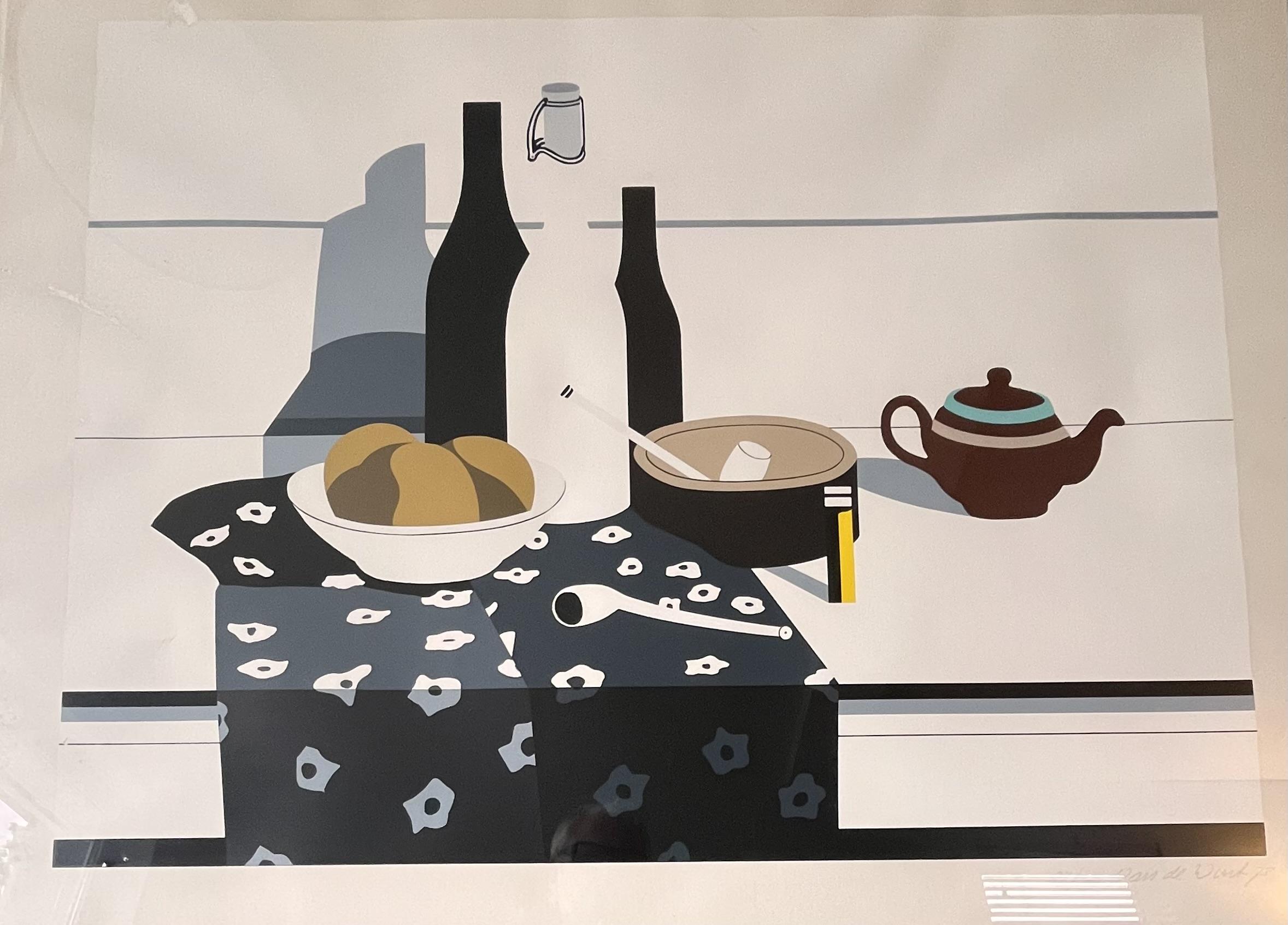 Buy Rudi van de Wint - Gesigneerde zeefdruk- "stilleven met flessen en pijpen" - 1973? Bid from 75!