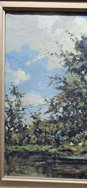 Johannes Antonius Pietersen - Hooiklamp en boer met kippen aan het Water. kopen? Bied vanaf 50!