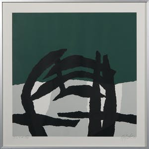 Gijs Keizer - Zeefdruk, Z.T. Abstracte voorstelling in groen, wit en zwart - Ingelijst kopen? Bied vanaf 20!