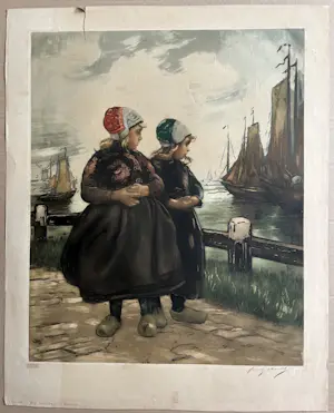 Franz Charlet - Auf Volendam - Große signierte Original Lithographie von 1912 kaufen? Bieten Sie von 120!