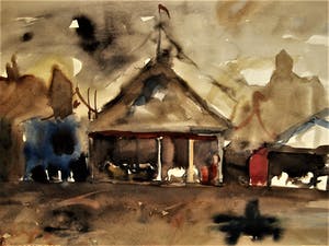 Rudi Bierman - 1960 -Gesigneerde expressionistische Aquarel "Circus in Antwerpen" kopen? Bied vanaf 32!