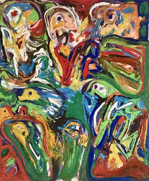 Finn Pedersen - Olieverf op doek - 2008 - zeer kleurrijk werk verkocht voor € 465!