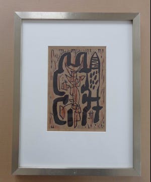Anton Rooskens - COBRA-ABSTRACTIE / ZW-W LINOSNEDE + POTLOOD / 49x38cm / KADER / SIG / 1954 kopen? Bied vanaf 265!