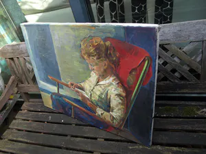 Niet of onleesbaar gesigneerd - Olieverf op doek , Leesvrouw , Lezende vrouw kopen? Bied vanaf 1!