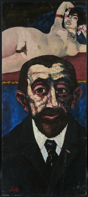 Ferry Slebe - Olieverf op paneel, Z.T. Man met liggende naakt (met ophangsysteem) kopen? Bied vanaf 350!