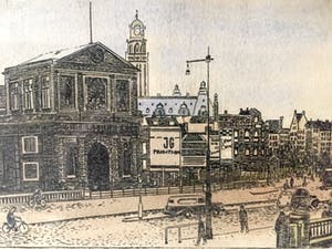 Willem Veldhorst - "Hofplein te Rotterdam" Kleurets, Ingelijst kopen? Bied vanaf 25!