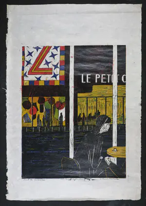 Piet Lont - Linosnede op Japans papier, Contrasten kopen? Bied vanaf 35!