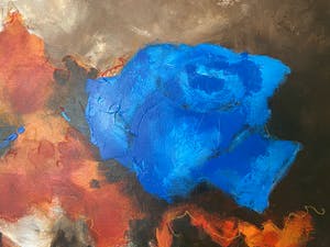 Carolina Paulussen - Blauwe roos in bruinoranje veld (zeer groot) kopen? Bied vanaf 300!