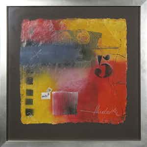 Theo Koster - Zeefdruk en collage, Five - Ingelijst verkocht voor € 35!