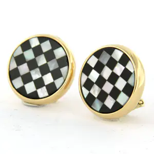 14k geel gouden oorclips bezet met onyx en parelmoer - 11.3 gram kopen? Bied vanaf 850!