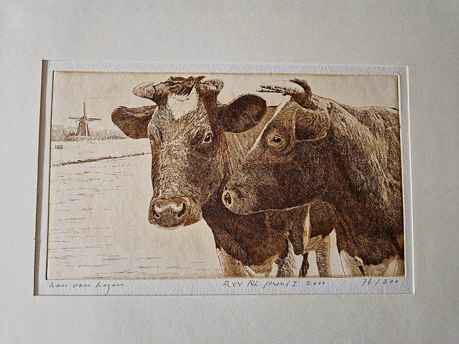 Buy Han van Hagen - Erg mooi uitgewerkte Ets "2 koeien" oplage 200 - met tekst midas Dekkers? Bid from 68!