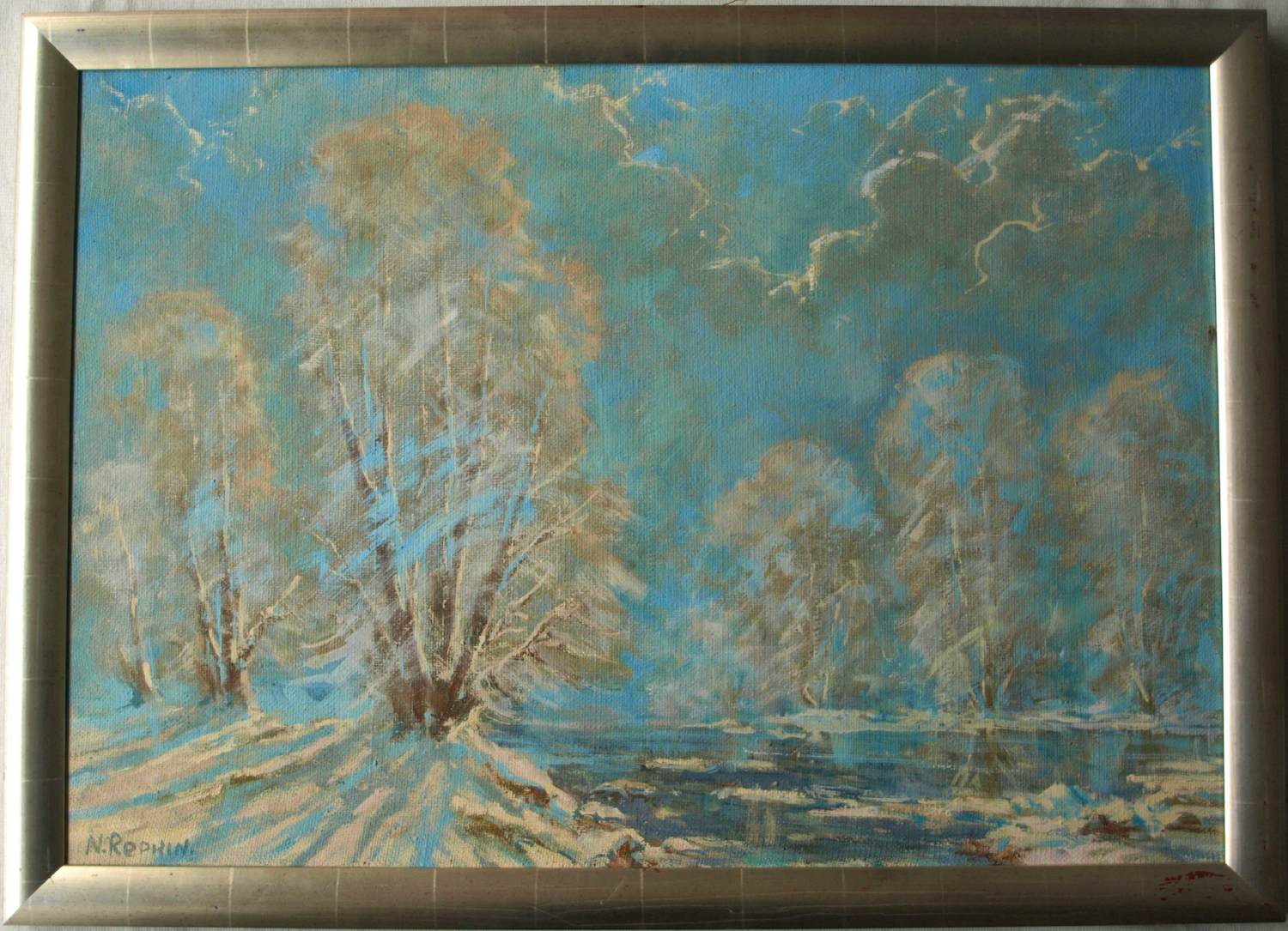 Naum Z. Repkine - Olieverf op canvas , Sneeuwlandschap – Lijst, 78½ x 108½ cm. kopen? Bied vanaf 100!