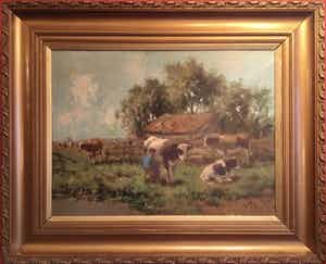 Cor Bouter - Cor Bouter (pseud. C.Verschuur), melkbocht, olie op doek verkocht voor € 625!