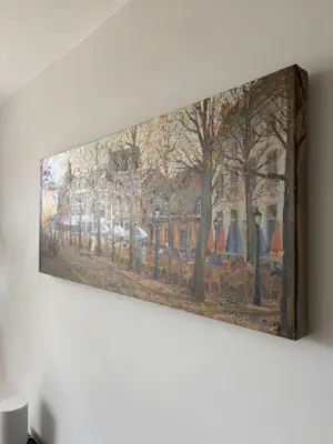 Andre Wilhelmus - Schilderij van André Wilhelmus – Onze Lieve Vrouweplein, Maastricht in de herfst kopen? Bied vanaf 200!