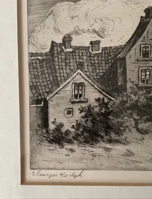 Johan Ponsioen - Huisjes aan de Dijk ( Echteldse Dijk ) - Ets kopen? Bied vanaf 75!