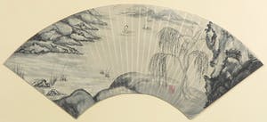 Trudy van der Woerd - Met penseel beschilderde zijdenwaaier, Japans landschap kopen? Bied vanaf 1!
