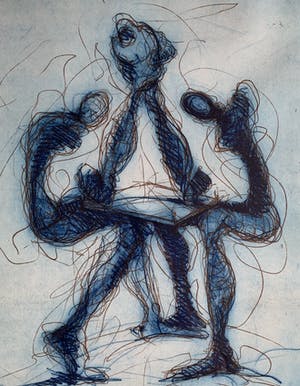 Ronald Tolman - kleurenets - 'Drie figuren' - 1988 (INGELIJST, KLEINE OPLAGE) kopen? Bied vanaf 130!