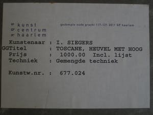 Ite Siegers - Bijzonder gemengde techniek Materieschilderij "Toscane - Huis op heuvel" gesign. kopen? Bied vanaf 20!