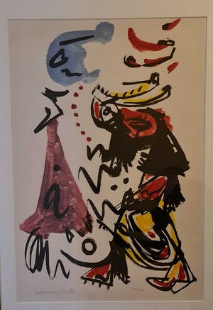 Theo Wolvecamp - Zeefdruk, handgesigneerd. Figuur op een blauwe maandag kopen? Bied vanaf 275!