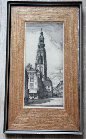 Louis Heijmans - ingelijste ets: Lange Jan te Middelburg kopen? Bied vanaf 49!