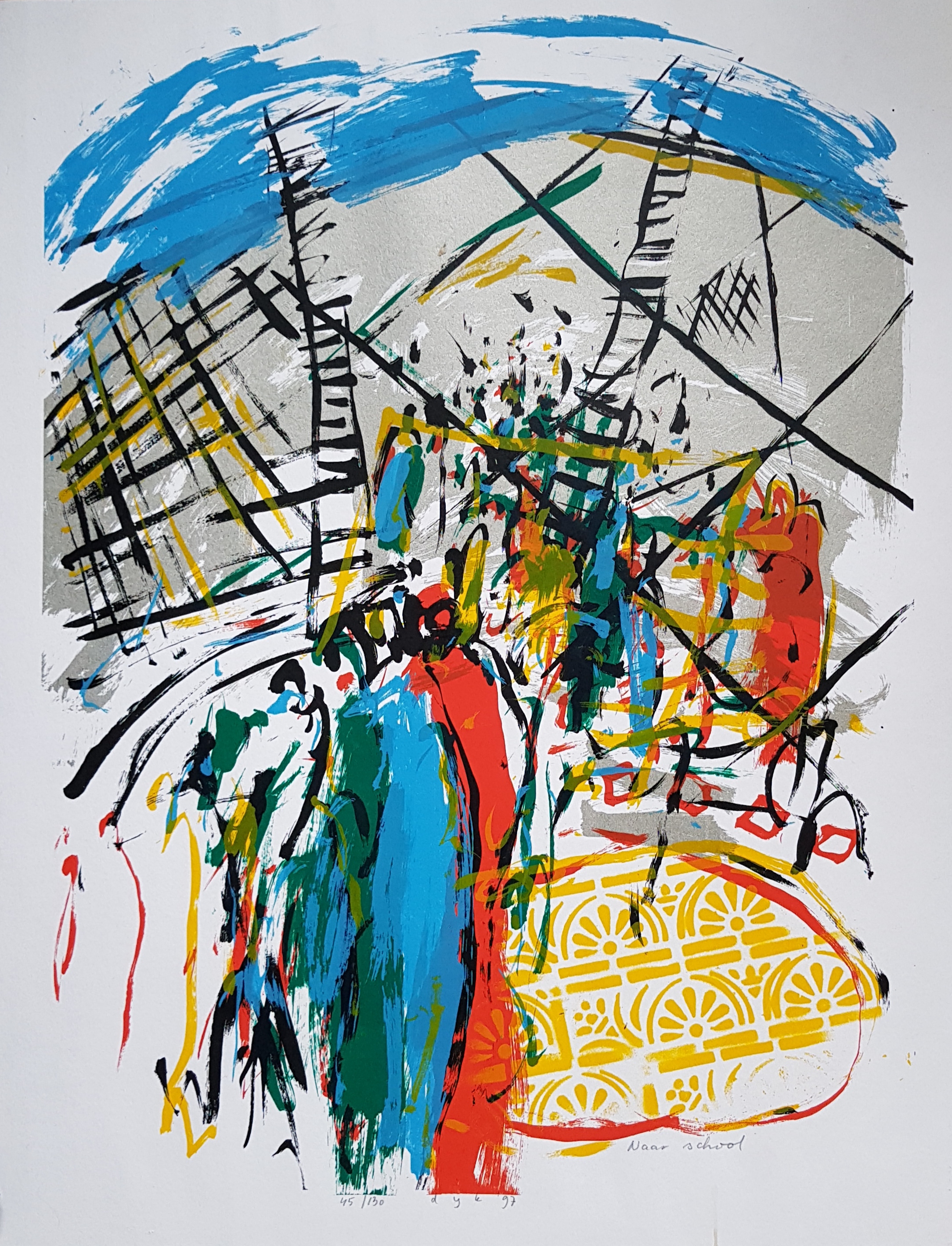 Martin van Dijk - Zeefdruk "naar school"  verkocht voor € 10!