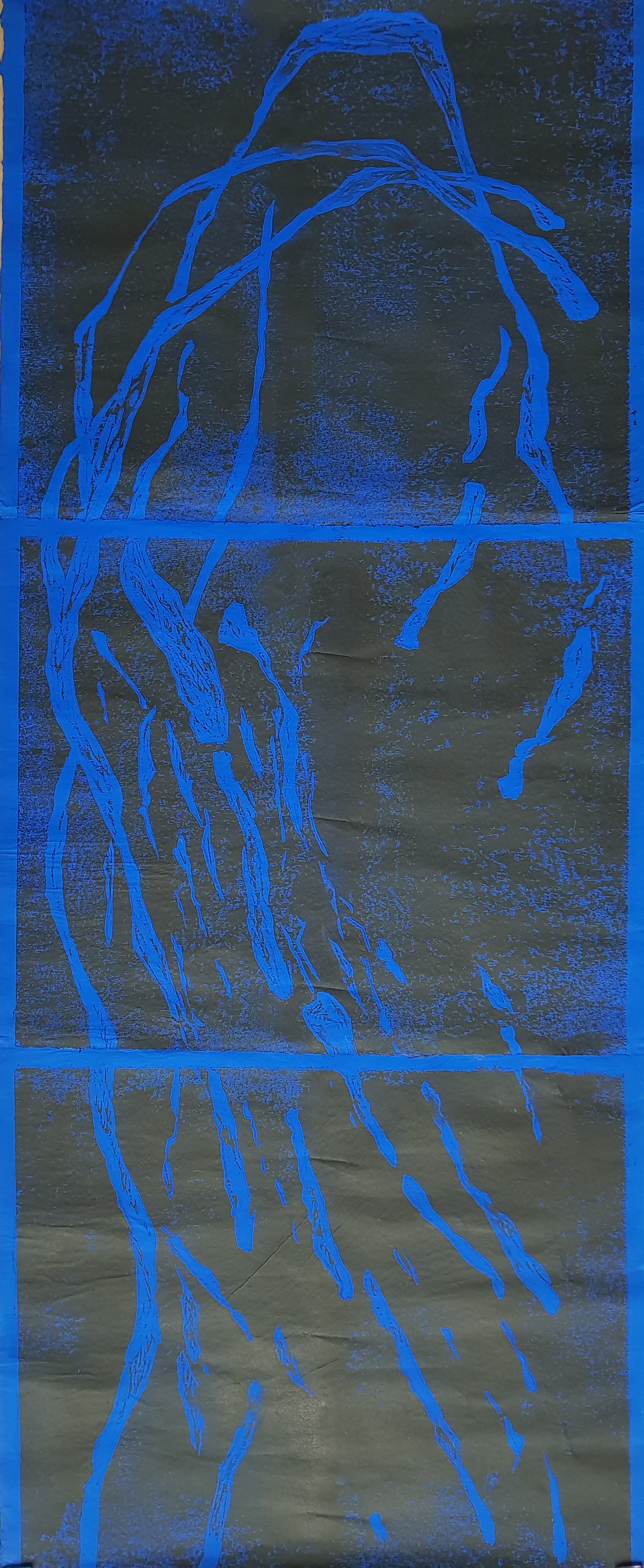 Rob Lodder - Houtsnede, blauw/zwart GROOT verkocht voor € 35!