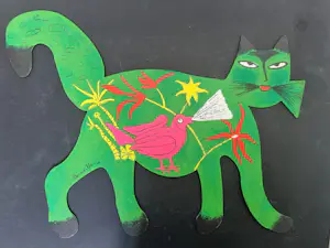 Corneille - Metalen sculptuur Groene kat met vogel / Chat Vert Avec Oiseau kopen? Bied vanaf 525!