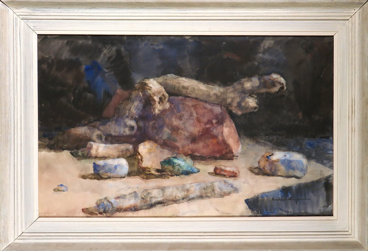 Herman Bogman (jr.) - Aquarel, Strandvondst - Ingelijst verkocht voor € 250!