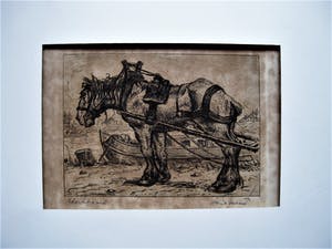 Johan Ponsioen - Grafisch meesterwerkje - droge naald Ets "Werkpaard" gesigneerd kopen? Bied vanaf 20!