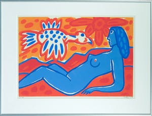 Cees Vis - Linosnede, Een blauwgevlekte vogel - Ingelijst kopen? Bied vanaf 35!