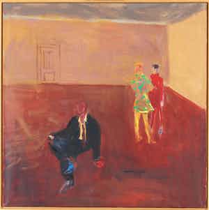 Liesbeth Kraaijpoel - Interieur met twee dames en een heer (1993) verkocht voor € 150!