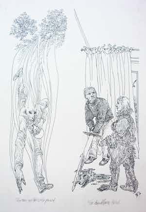 Peter Vos - 2 tekeningen: Illustraties voor een boek - 1972 verkocht voor € 475!
