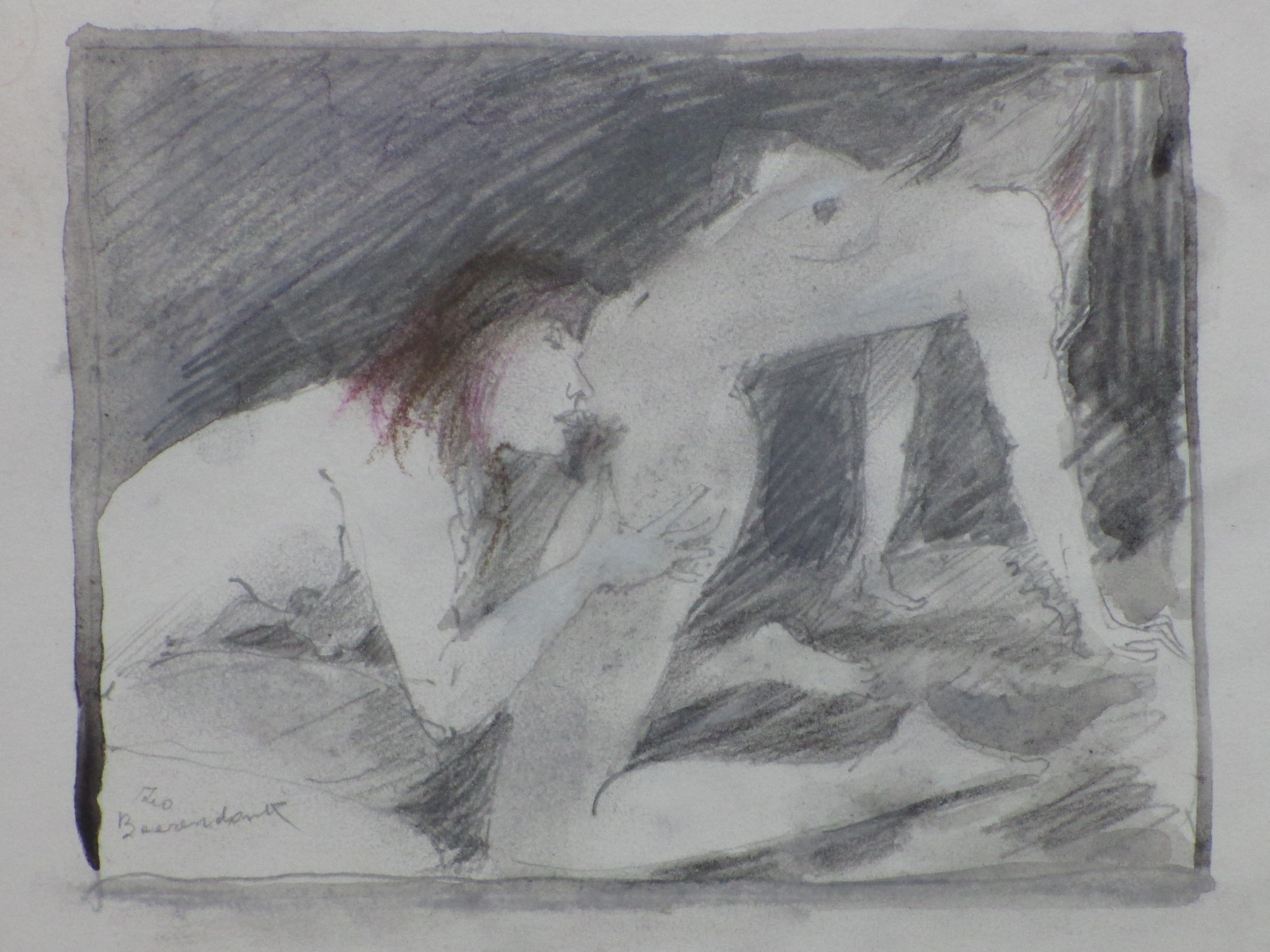 Theo Beerendonk - Ochtendspel vriendinnen - Tekening verkocht voor € 35!