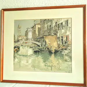 Hans Figura - Farb Radierung Aquatinta auf Seide Brücke in Venedig 50er Jahre handsigniert kopen? Bied vanaf 220!