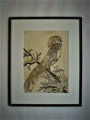 Jaap Gidding - UNIEK! 1920 Art Deco gedruppeld olieverf-reliëf "Vogel met Kuif" gesigneerd kopen? Bied vanaf 160!