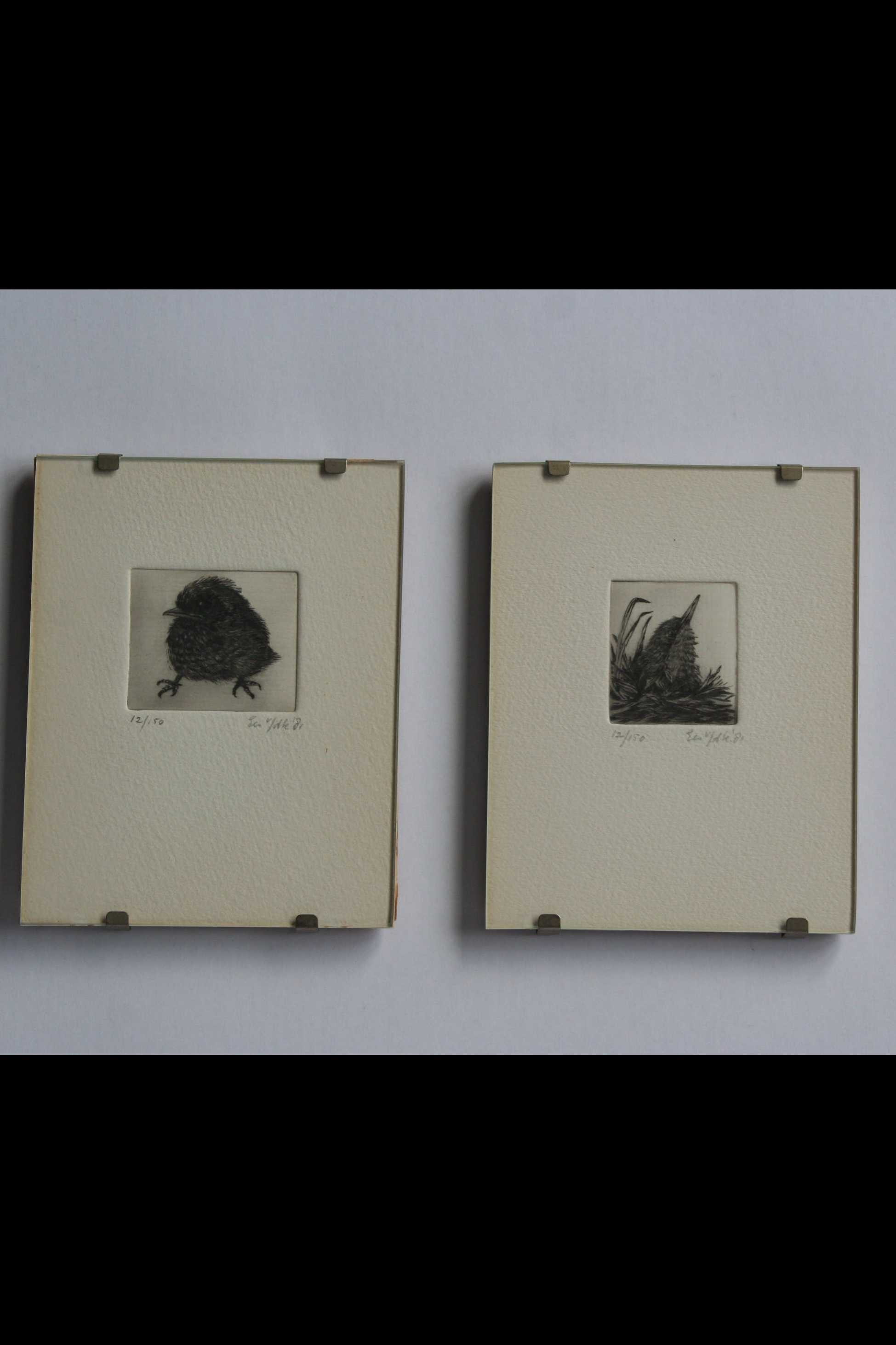 Niet of onleesbaar gesigneerd - vogeltje - 1981 - gesigneerd - 2 stuks kopen? Bied vanaf 1!